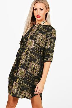 Boohoo Maddie Chain & Leopard Mix Print Shift Dress