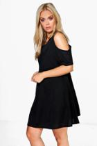 Boohoo Plus Emma Open Shoulder Shift Dress Black