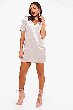 Boohoo Velvet O Ring Choker T-shirt Dress