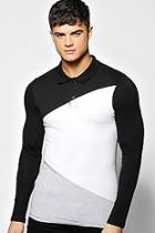 Boohoo Long Sleeved Muscle Fit Spliced Polo