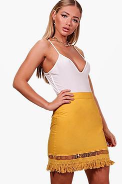 Boohoo Tassel Trim Woven Skater Mini Skirt