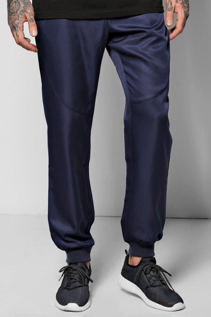 Boohoo Smart Cuff Woven Joggers With Zip Pockets Navy