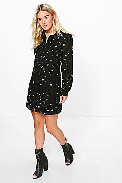 Boohoo Rachel Star Print Shirt Dress