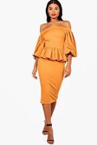 Boohoo Off The Shoulder Puff Sleeve Midi Dress