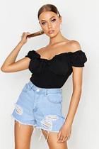Boohoo Woven Puff Sleeve Sweetheart Top