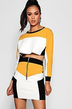Boohoo Anna Colour Block Sports Zip Skirt Co-ord