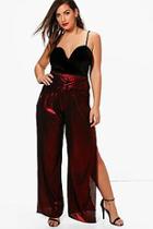 Boohoo Plus Clara Knot Waist Metallic Wide Leg Trouser
