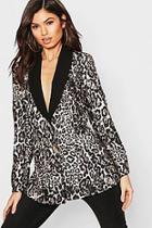 Boohoo Leopard Print Contrast Collar Blazer