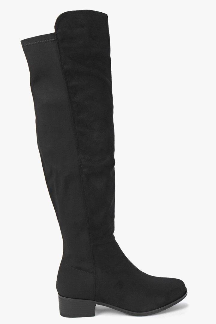 Boohoo Eve Elastic Back Flat Over Knee Boot Black