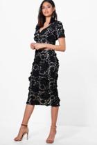 Boohoo Erica Floral Applique Midi Skirt Co-ord Black