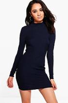 Boohoo Petite Charis Backless Turtle Neck Rib Mini Dress