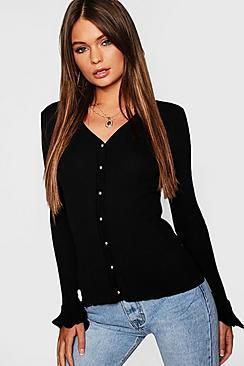 Boohoo Frill Hem Button Through Cardigan