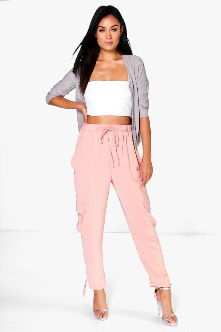 Boohoo Saffi Pocket Side Woven Utility Trousers Blush