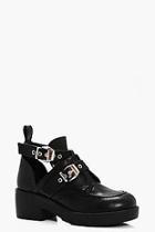Boohoo Elena Cut Work Oversized Buckle Biker Boot