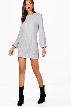 Boohoo Tall Bubble Sleeve Knitted Dress