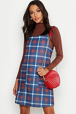 Boohoo Tall Check Print Buckle Pinafore Dress