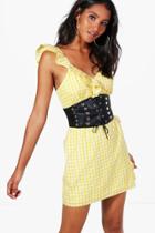 Boohoo Verity Gingham One Shoulder Frill Dress Yellow