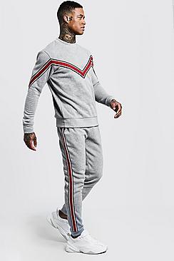 Boohoo Chevron Tape Detail Sweater Tracksuit
