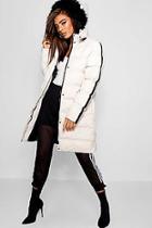 Boohoo Longline Padded Coat With Tape Detail And Faux Fur Trim