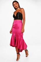 Boohoo Em Drop Hem Matte Satin Fishtail Midi Skirt