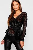 Boohoo Metallic Bell Sleeve Wrap Over Top