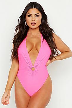 Boohoo Ring Detail Plunge Swimsuit