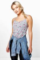 Boohoo Leila Printed Strappy Cami Grey
