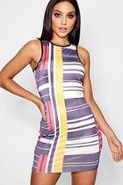 Boohoo Torrie Stripe Mix Print Bodycon Dress