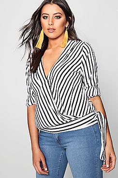 Boohoo Plus Tory Stripe Wrap Top