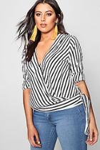 Boohoo Plus Tory Stripe Wrap Top