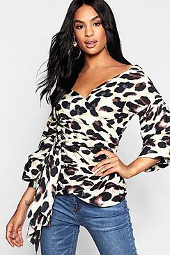Boohoo Tall Animal Print Ruffle Sleeve Blouse