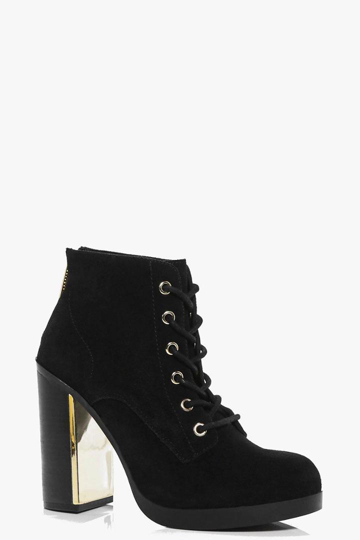 Boohoo Leila Boutique Suede Lace Up Ankle Boot Black