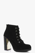 Boohoo Leila Boutique Suede Lace Up Ankle Boot Black