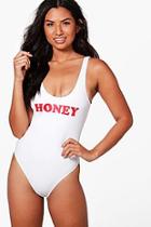 Boohoo Toronto Honey Slogan Scoop Swimsuit