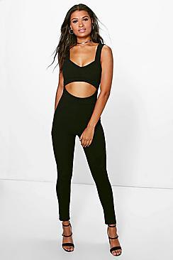 Boohoo Sarah Cut Front Skinny Leg Jumpsuit