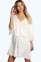 Boohoo Rita Wrap Front Bell Sleeve Skater Dress