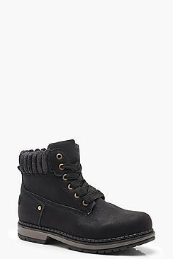 Boohoo Fleece Collar Chunky Hiker Boots