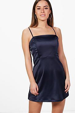 Boohoo Petite Annie Satin A-line Mini Dress