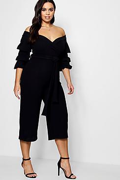 Boohoo Plus Hellie Off Shoulder Tie Jumpsuit