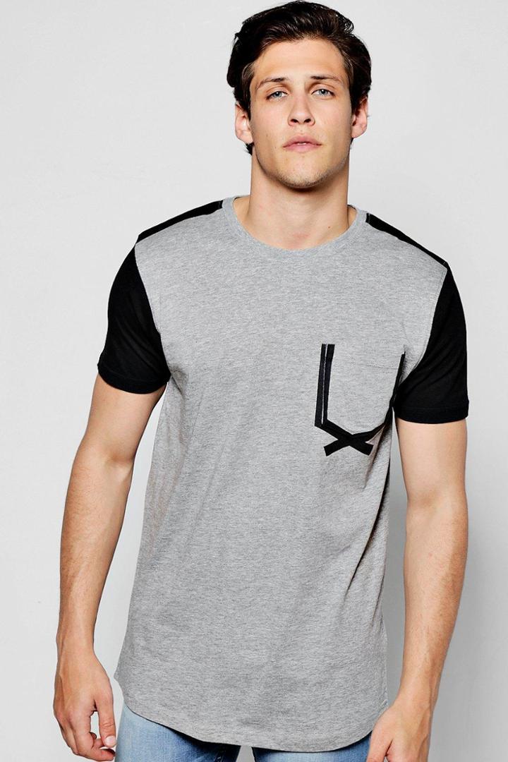 Boohoo Longline Contrast T Shirt With Curve Hem Grey