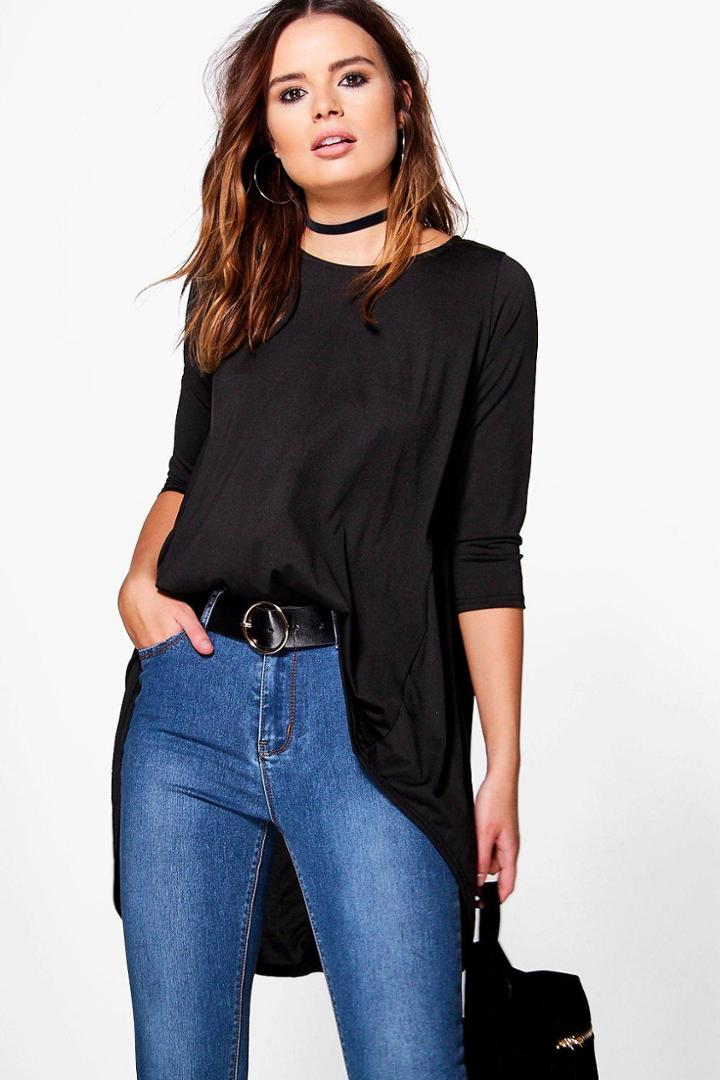 Boohoo Harriet Oversized Hanky Hem Top Black