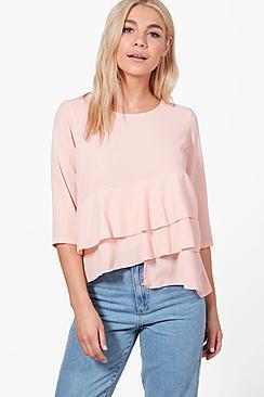 Boohoo Esme Ruffle Hem Woven Top