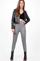 Boohoo Tall Amara High Waist Gingham Trousers Black