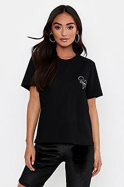 Boohoo Petite Happy Love Heart Pocket Slogan T-shirt