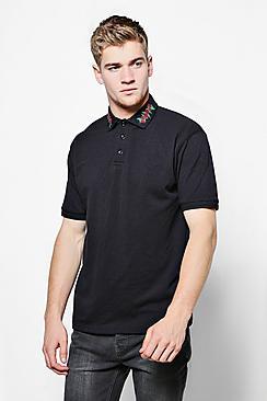 Boohoo Floral Collar Embroidered Polo