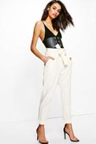 Boohoo Adana Tie Waist Tailored Slim Fit Trouser Cream