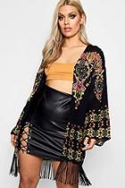 Boohoo Plus Saffron Printed Fringe Kimono