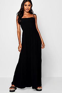 Boohoo Sheered Tie Sleeve Ruffle Maxi Dress