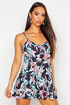 Boohoo Tropical Print Swing Playsuit