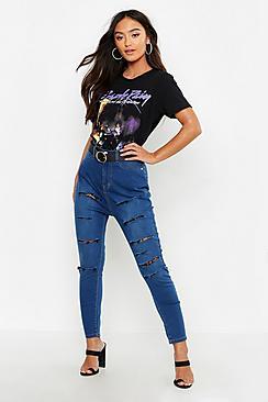 Boohoo Petite Light Wash Slashed Rip Jeans
